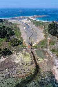 Preview wallpaper shore, river, house, aerial view