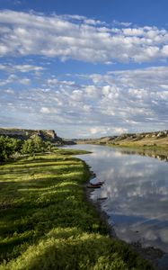 Preview wallpaper shore, river, reflection, clouds, landscape