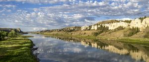 Preview wallpaper shore, river, reflection, clouds, landscape