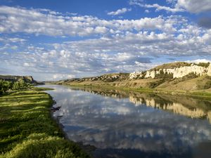 Preview wallpaper shore, river, reflection, clouds, landscape