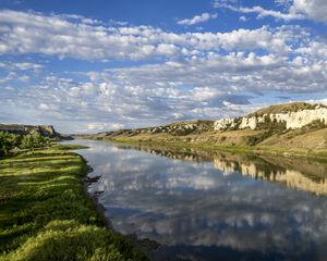 Preview wallpaper shore, river, reflection, clouds, landscape