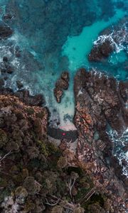 Preview wallpaper shore, rock, aerial view, water, sea