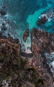 Preview wallpaper shore, rock, aerial view, water, sea