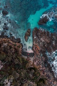 Preview wallpaper shore, rock, aerial view, water, sea