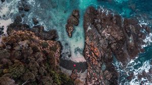 Preview wallpaper shore, rock, aerial view, water, sea