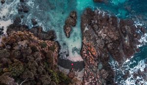 Preview wallpaper shore, rock, aerial view, water, sea