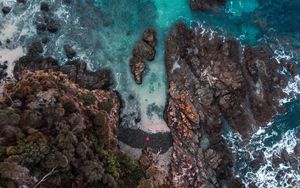 Preview wallpaper shore, rock, aerial view, water, sea