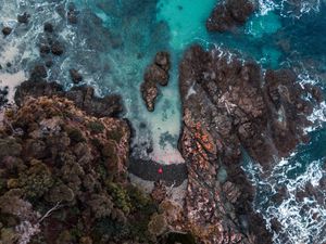 Preview wallpaper shore, rock, aerial view, water, sea