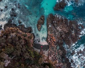 Preview wallpaper shore, rock, aerial view, water, sea