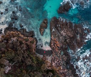 Preview wallpaper shore, rock, aerial view, water, sea