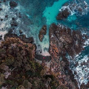 Preview wallpaper shore, rock, aerial view, water, sea