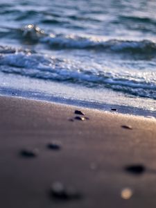 Preview wallpaper shore, sand, sea, waves, blur