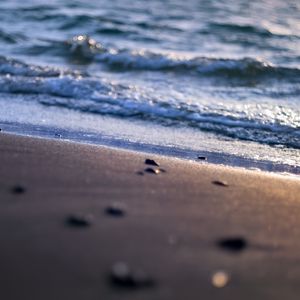 Preview wallpaper shore, sand, sea, waves, blur