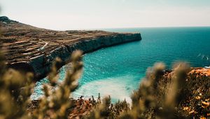 Preview wallpaper shore, sea, cliff, stone, water, plants