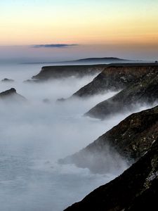 Preview wallpaper shore, sea, fog, dusk, morning
