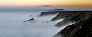 Preview wallpaper shore, sea, fog, dusk, morning
