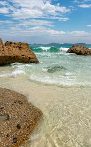 Preview wallpaper shore, sea, water, stones, landscape