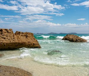 Preview wallpaper shore, sea, water, stones, landscape