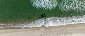 Preview wallpaper shore, sea, waves, foam, beach, aerial view