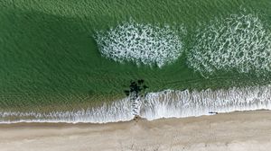 Preview wallpaper shore, sea, waves, foam, beach, aerial view