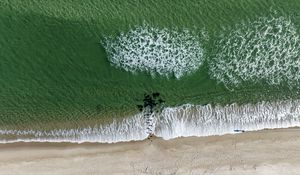 Preview wallpaper shore, sea, waves, foam, beach, aerial view