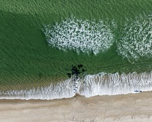 Preview wallpaper shore, sea, waves, foam, beach, aerial view