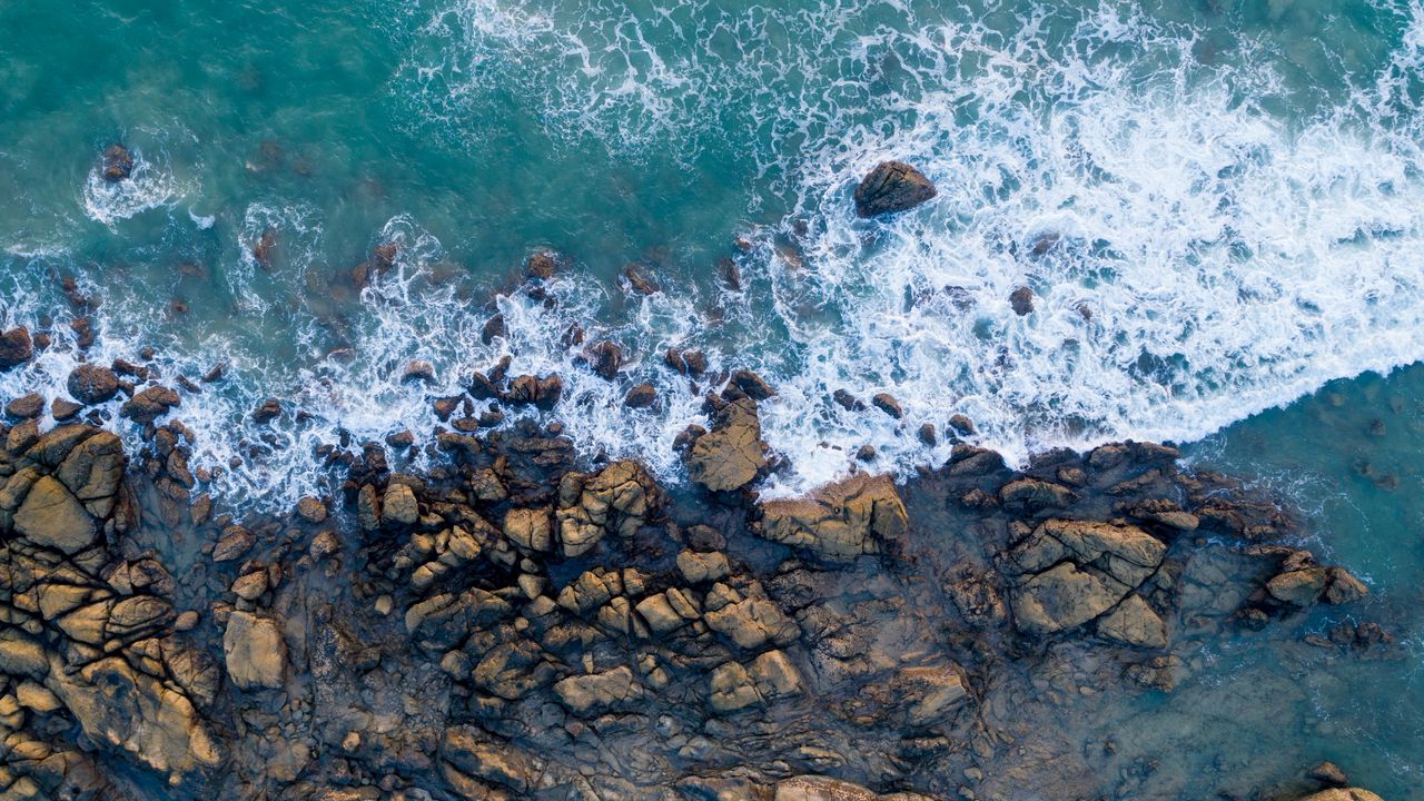 Wallpaper shore, stones, sea, surf