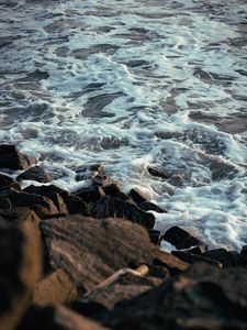 Preview wallpaper shore, stones, water, waves, nature