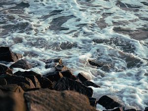 Preview wallpaper shore, stones, water, waves, nature