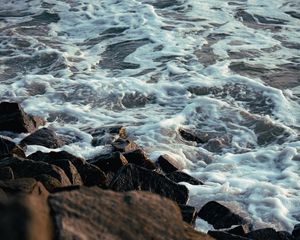 Preview wallpaper shore, stones, water, waves, nature