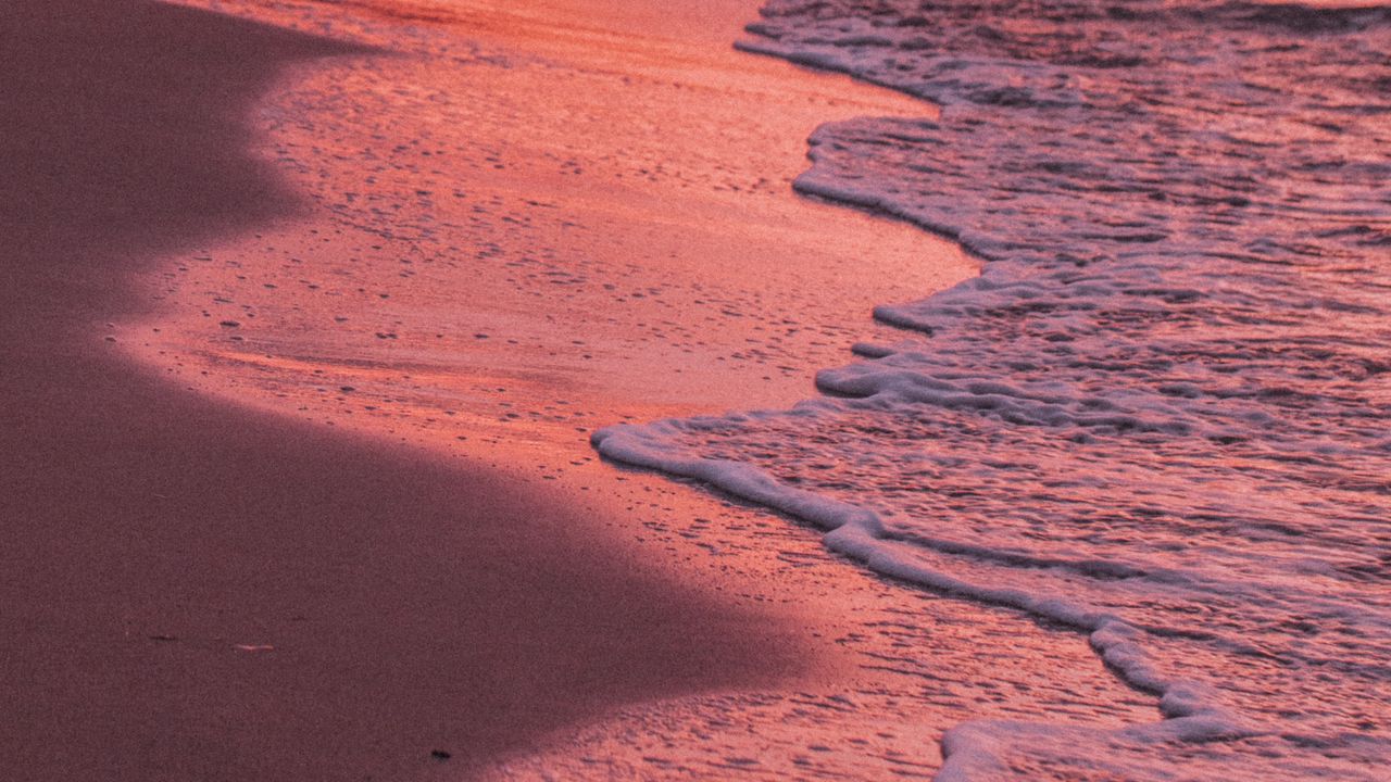 Wallpaper shore, water, waves, sand, sunset