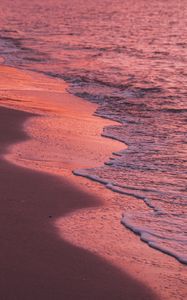 Preview wallpaper shore, water, waves, sand, sunset