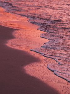 Preview wallpaper shore, water, waves, sand, sunset