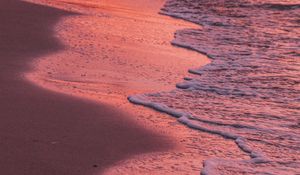 Preview wallpaper shore, water, waves, sand, sunset