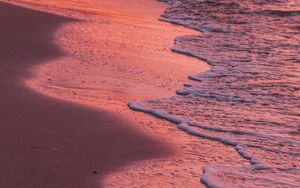 Preview wallpaper shore, water, waves, sand, sunset