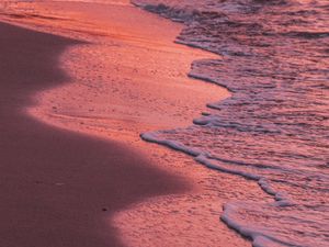 Preview wallpaper shore, water, waves, sand, sunset