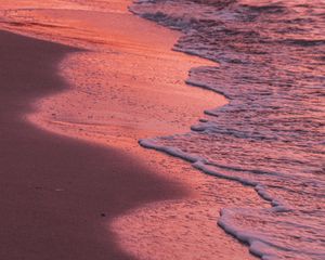 Preview wallpaper shore, water, waves, sand, sunset