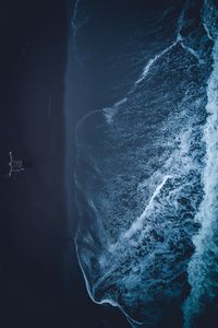 Preview wallpaper shore, wave, man, aerial view, loneliness, freedom