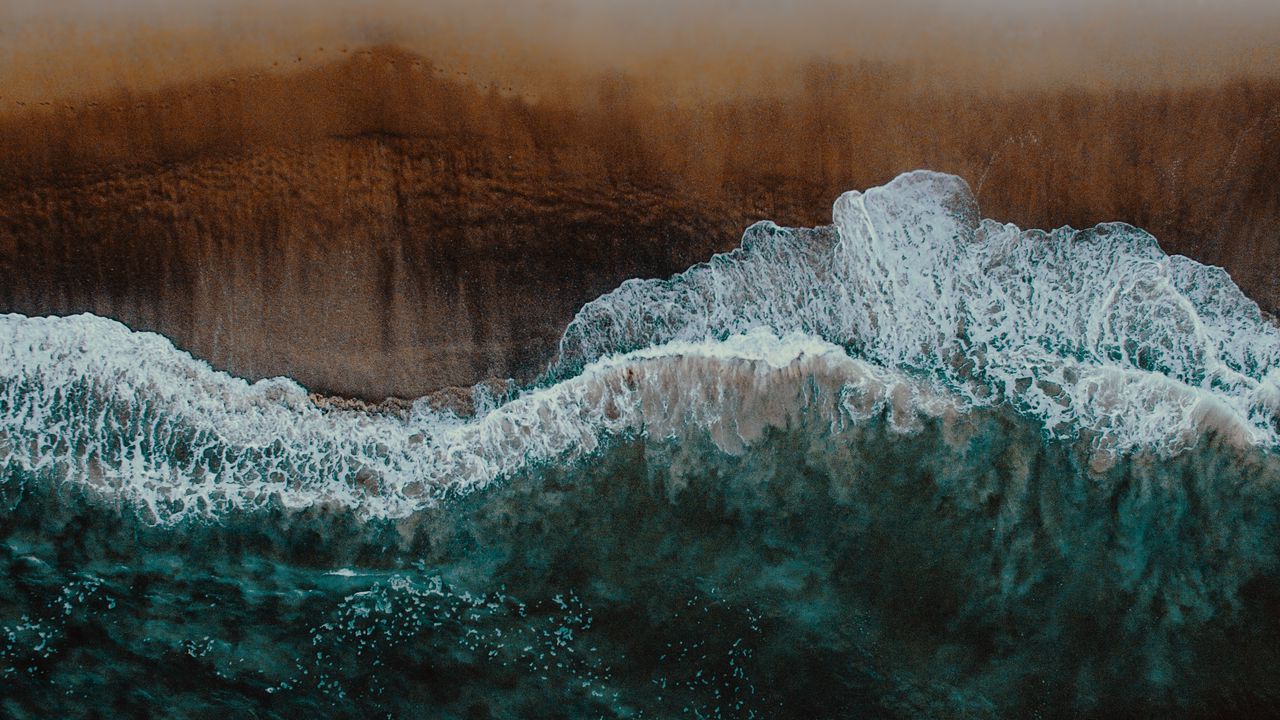 Wallpaper shore, wave, surf, foam, sand, aerial view