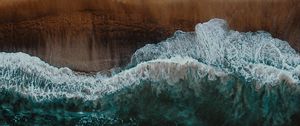 Preview wallpaper shore, wave, surf, foam, sand, aerial view