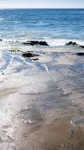 Preview wallpaper shore, waves, stones, sea, horizon, nature