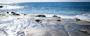 Preview wallpaper shore, waves, stones, sea, horizon, nature