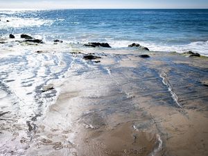 Preview wallpaper shore, waves, stones, sea, horizon, nature