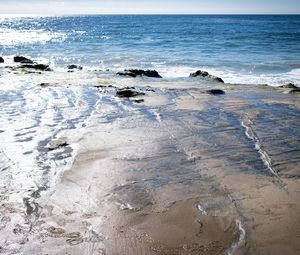 Preview wallpaper shore, waves, stones, sea, horizon, nature