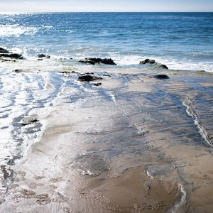Preview wallpaper shore, waves, stones, sea, horizon, nature