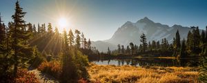 Preview wallpaper shuksan, cascade mountains, washington, grass, sky