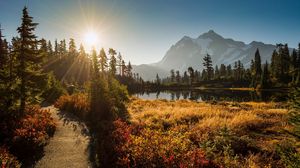 Preview wallpaper shuksan, cascade mountains, washington, grass, sky