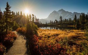 Preview wallpaper shuksan, cascade mountains, washington, grass, sky