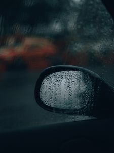 Preview wallpaper side mirror, glass, drops, rain, macro