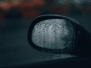 Preview wallpaper side mirror, glass, drops, rain, macro